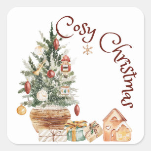 Sticker Carré Cosy arbre de Noël vintage