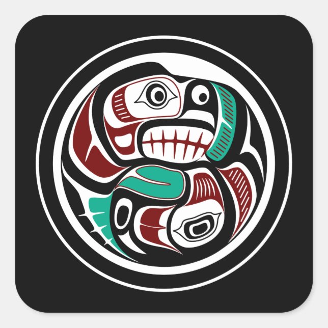 Sticker Carré Côte du Pacifique Nord-Ouest Otter pourchassant le (Devant)