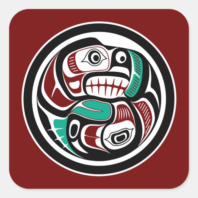 Sticker Carré Côte du Pacifique Nord-Ouest Otter pourchassant le (Devant)