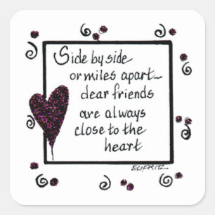 Sticker Carré Côté par côté, nous sommes amis noir blanc texte