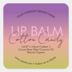 Sticker Carré Coton Candy Lip Balm Emballage d'entreprise