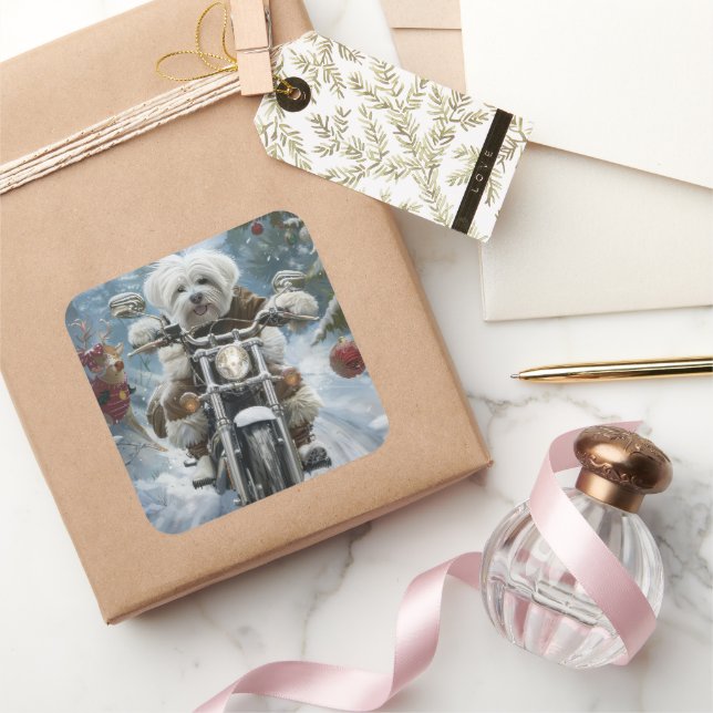 Sticker Carré Coton De Tulear Chien équitation Moto Noël (Cadeaux)