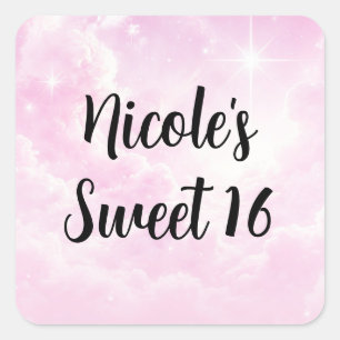 Sticker Carré Coton rose Bonbons Nuages Starry Sky Anniversaire