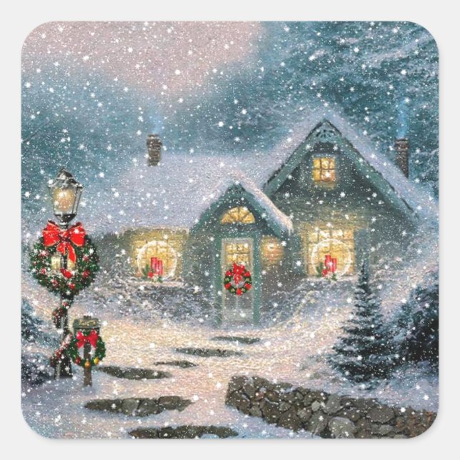 Sticker Carré Cottage de Noël (Devant)