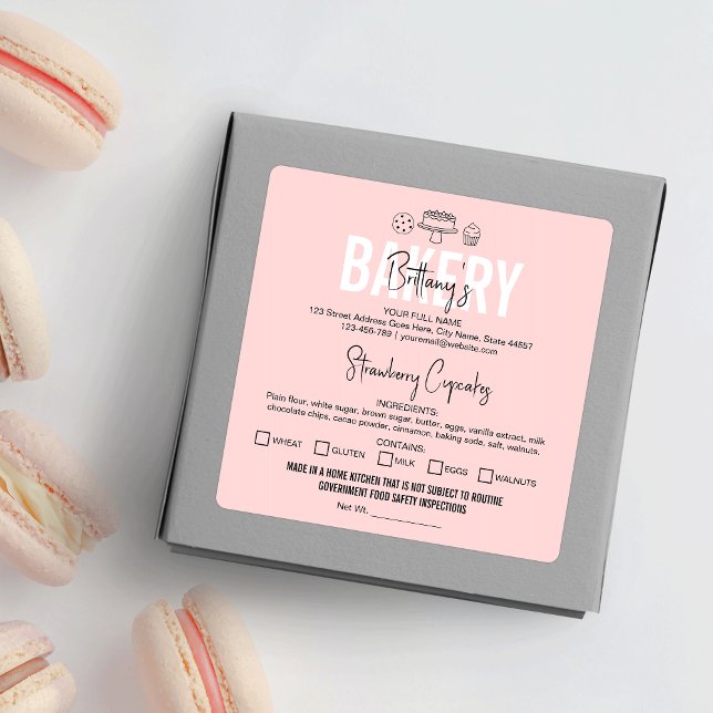 Sticker Carré Cottage Law Label Bakery Feminine Ingredients (Créateur téléchargé)