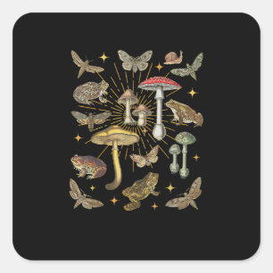 Sticker Carré Cottagecore Esthétique Champignon Grenouille Papil