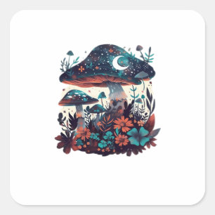 Sticker Carré Cottagecore et salon de champignons Goblincore est