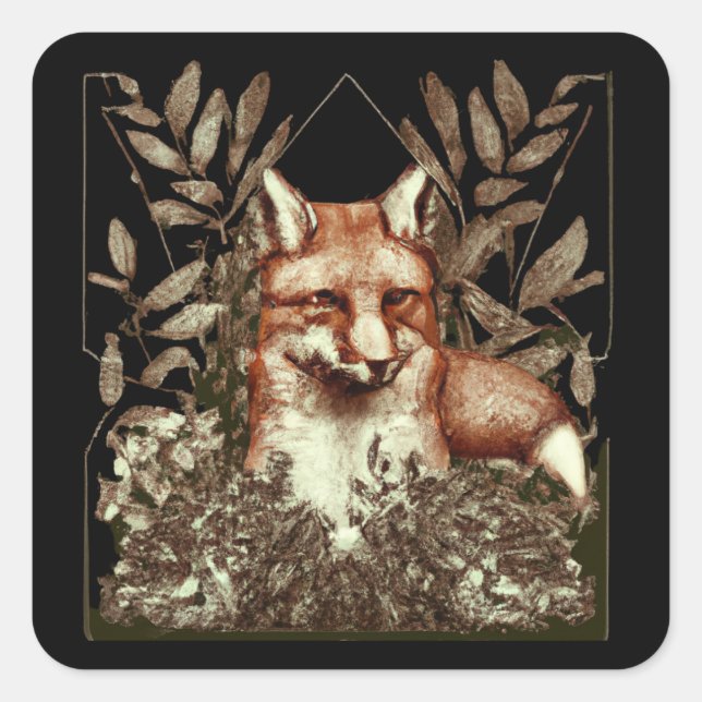Sticker Carré Cottagecore Fox Vintage (Devant)
