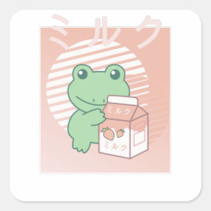 Sticker Carré Cottagecore Grenouille esthétique Lait de fraise K
