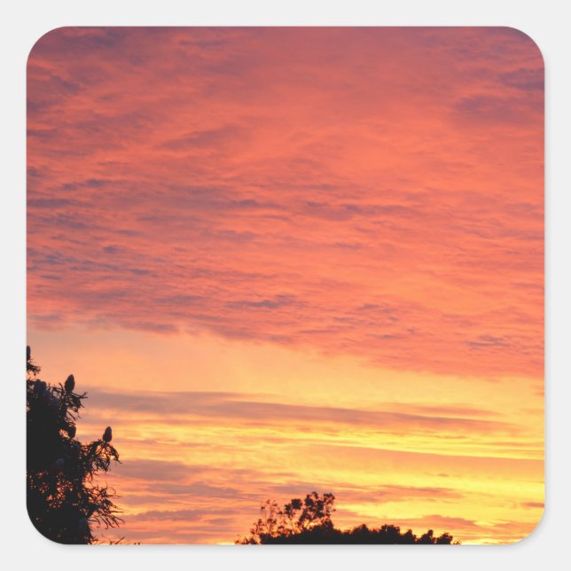 Sticker Carré Coucher de soleil clair et nuageux orange, (Devant)