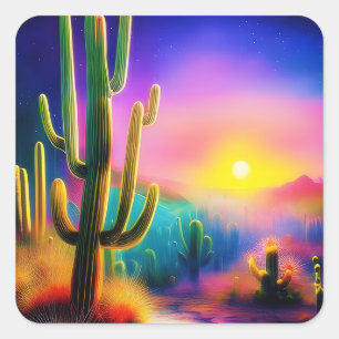 Sticker Carré Coucher de soleil coloré dans le désert