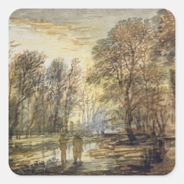 Sticker Carré Coucher de soleil dans le bois (Devant)