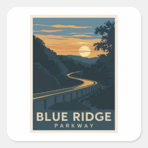 Sticker Carré Coucher de soleil de Blue Ridge Parkway