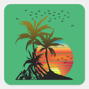 Sticker Carré Coucher de soleil de la montagne de Palm Trees