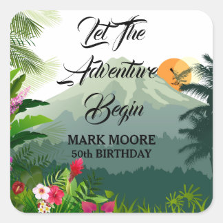 Sticker Carré Coucher de soleil de montagne et de forêt