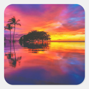Sticker Carré Coucher de soleil majestueux Wailea Beach, Maui,