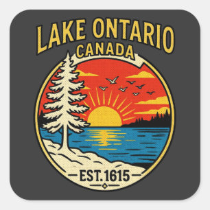 Sticker Carré Coucher de soleil Pop Art du lac Ontario Canada