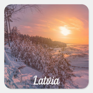 Sticker Carré Coucher de soleil sur la neige carré de la côte de