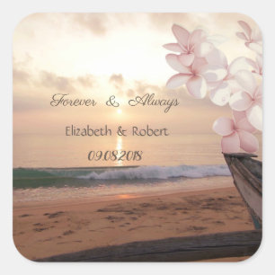 Sticker Carré Coucher de soleil sur la plage Mariage,Plumeria