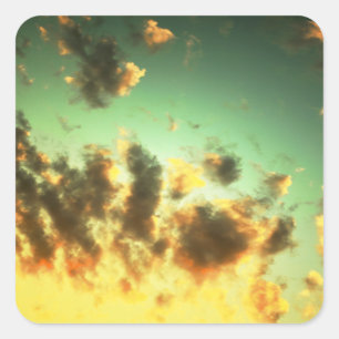 Sticker Carré coucher de soleil turquoise et jaune ciel nuageux