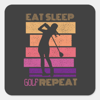 Sticker Carré Coucher de soleil vintage démangez dormir golf rép