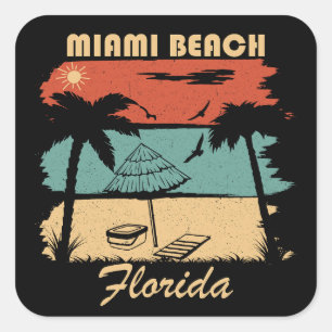 Sticker Carré Coucher de soleil vintage Miami Beach Floride