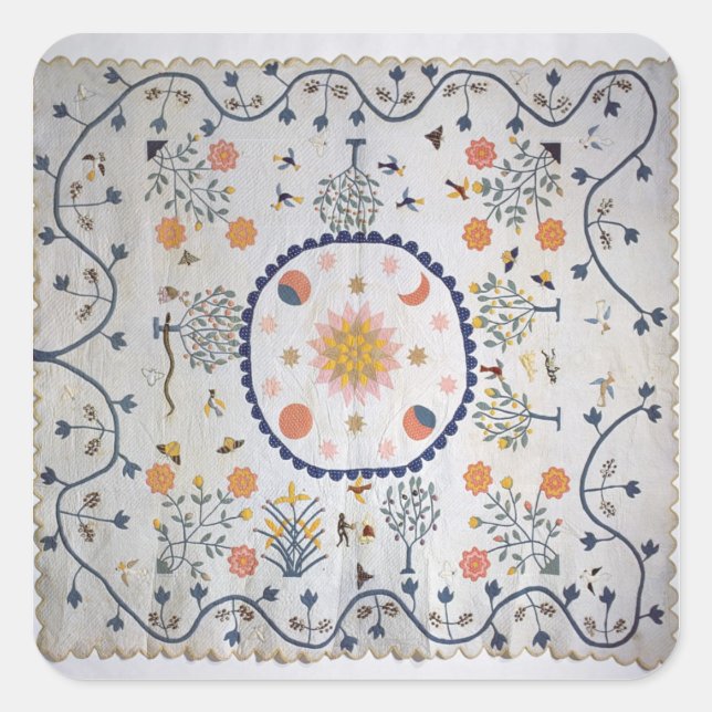 Sticker Carré Couette appliquée avec soleil, lune, étoiles (Devant)