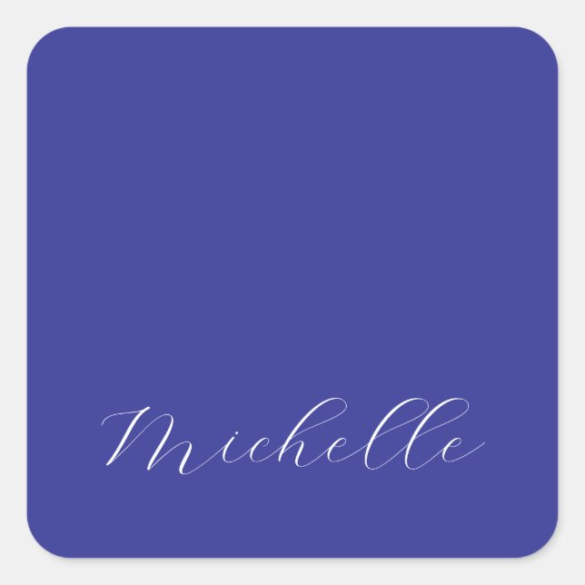 Sticker Carré Couleur Bleu Profond Calligraphie Moderne de Nom P (Devant)