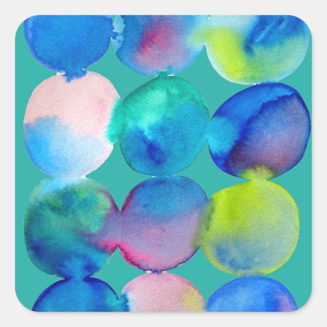 Sticker Carré Couleur cool bleu aquarelle art abstrait (Devant)