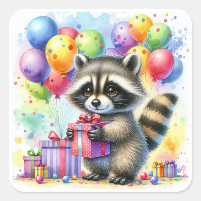 Sticker Carré Couleur d'eau douce Raccoon de dessin (Devant)