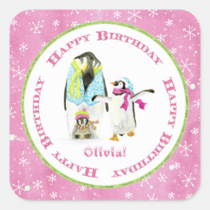 Sticker Carré Couleur d'eau hivernale des pingouins mignons Fête