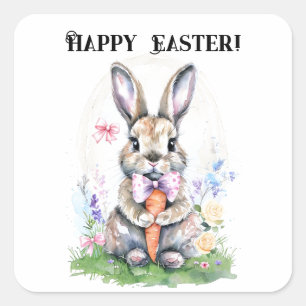 Sticker Carré Couleur d'eau Vintage lapin de Pâques