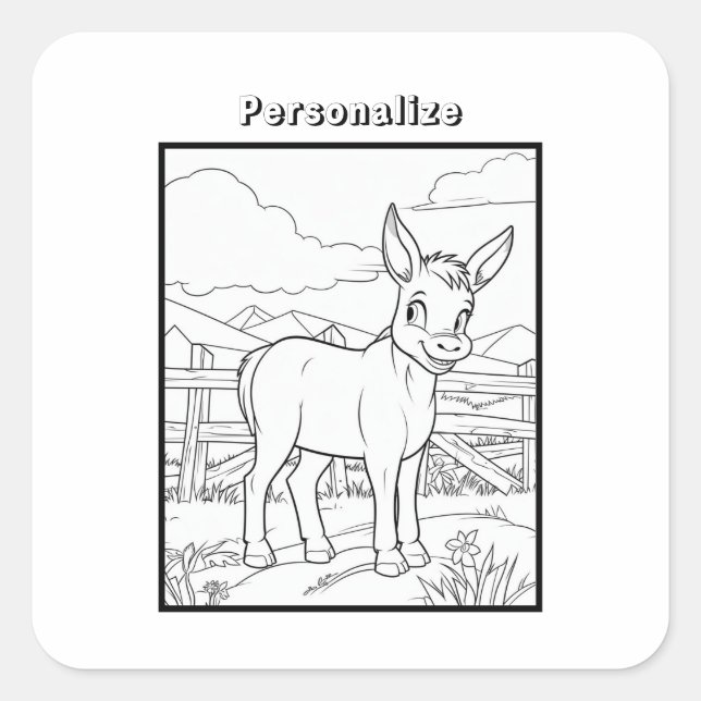 Sticker Carré Couleur Donkey À La Ferme Personnaliser (Devant)