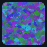 Sticker Carré Couleur du peacock<br><div class="desc">L'art abstrait violet,  bleu et vert a commencé comme une photo des plumes colorées d'un paon et s'est transformé en ce design graphique époustouflant. Par celeste@khoncepts.com #pakcouleurs #purplegreenandblue</div>