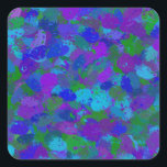 Sticker Carré Couleur du peacock<br><div class="desc">L'art abstrait violet,  bleu et vert a commencé comme une photo des plumes colorées d'un paon et s'est transformé en ce design graphique époustouflant. Par celeste@khoncepts.com #pakcouleurs #purplegreenandblue</div>
