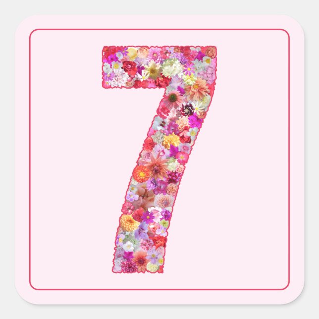 Sticker Carré Couleur Florale Rose Mois Numéro (Devant)