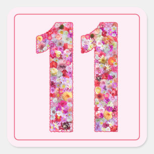 Sticker Carré Couleur Florale Rose Mois Numéro 11