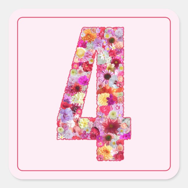 Sticker Carré Couleur Florale Rose Mois Numéro 4 (Devant)