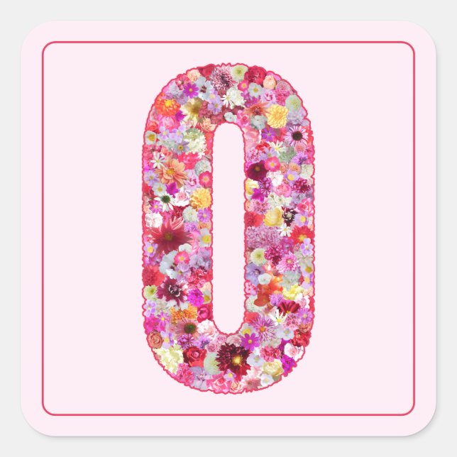 Sticker Carré Couleur Florale Rose Numéro 0 (Devant)