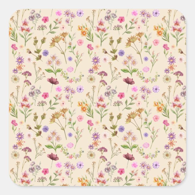 Sticker Carré couleur motif-rose, pourpre, vert-vert (Devant)