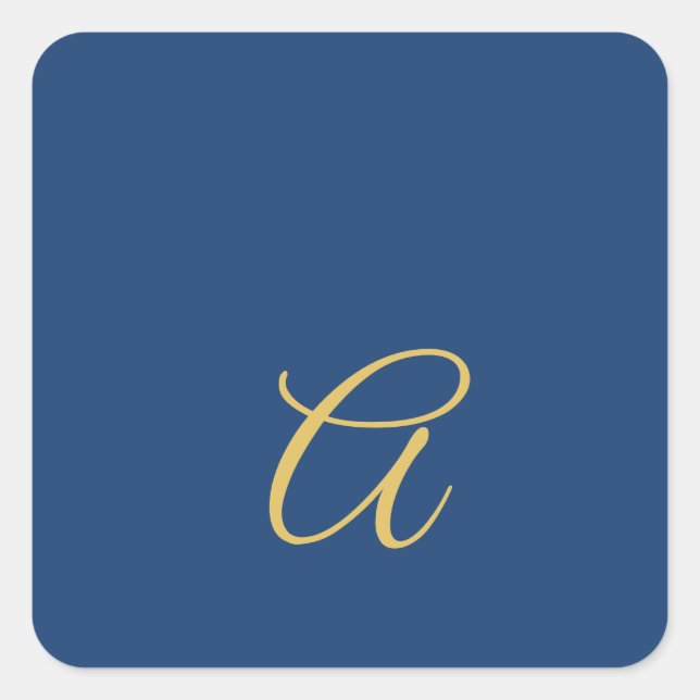 Sticker Carré Couleur Or & Bleu Monogramme Initial Professionnel (Devant)