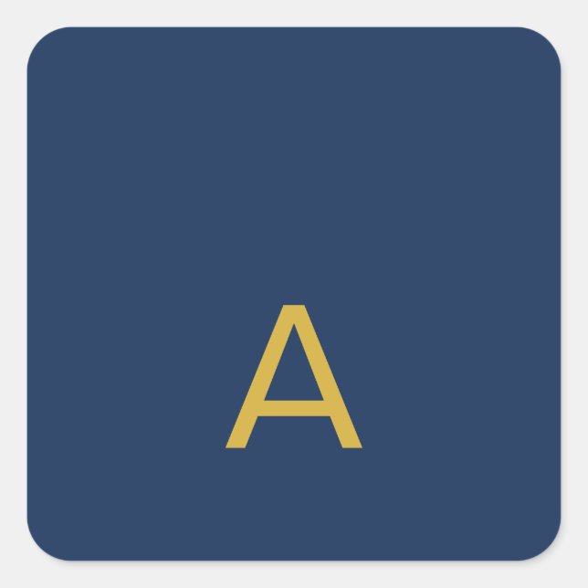 Sticker Carré Couleur Or & Bleu Monogramme Initial Professionnel (Devant)
