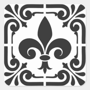 Sticker Carré Couleur personnalisée Elégante Fleur de Lis Noir F