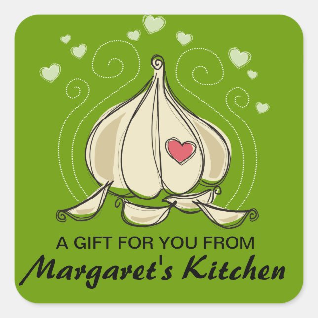 Sticker Carré Couleur personnalisée gousses d'ail nourriture éti (Devant)