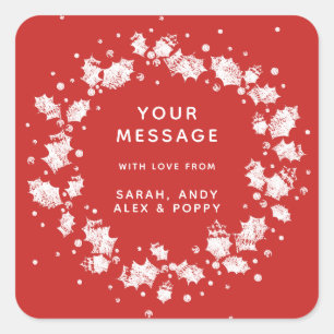 Sticker Carré Couleur personnalisée + Texte Courbe de Noël