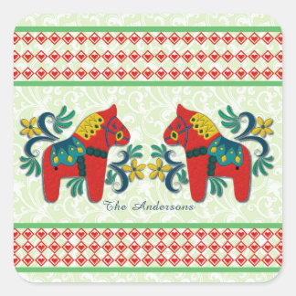 Sticker Carré Couleur Twin suédois Dala Cheval Noël Personnalisé