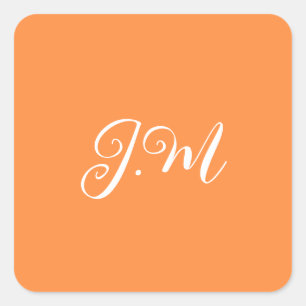 Sticker Carré Couleur unie orange fête cocktail monogramme initi