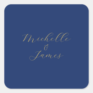 Sticker Carré Couleurs Bleu & Or Nom Professionnel Tendance Mode