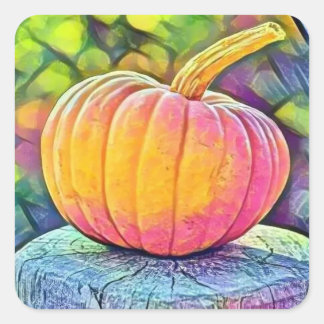 Sticker Carré Couleurs de chute vintage automne citrouilles aqua
