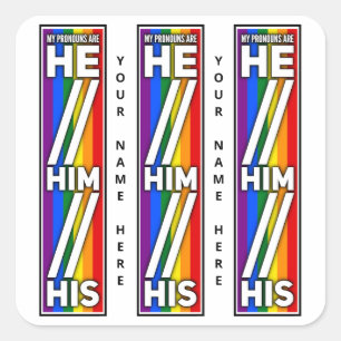 Sticker Carré Couleurs de fierté Mes pronounes sont Lui Sa Verti